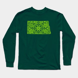 Green North Dakota State Gift Mandala Yoga ND Art Long Sleeve T-Shirt